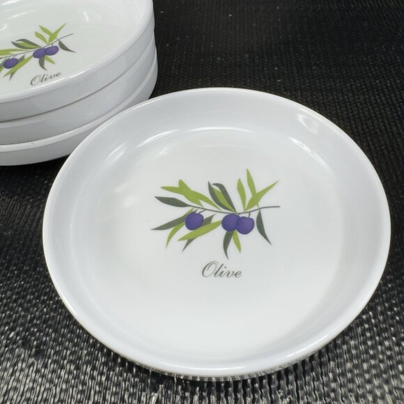 XCELL Olive Design Melamine Coasters Set 4 Round Trinket Dish 4inch Wide VTG - Picture 4 of 10